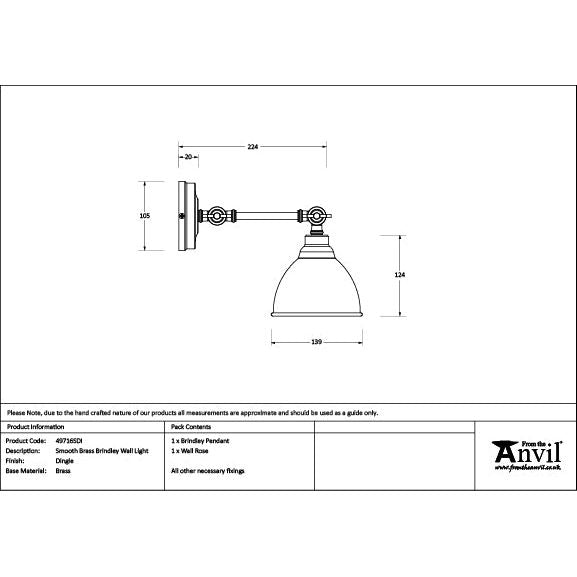 From The Anvil - Smooth Brass Brindley Wall Light in Dingle - Smooth Brass  - 49716SDI
