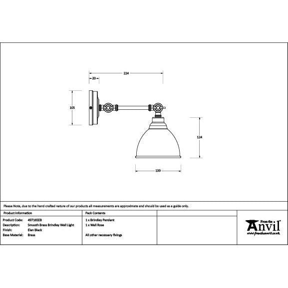 From The Anvil - Smooth Brass Brindley Wall Light in Elan Black - Smooth Brass  - 49716SEB