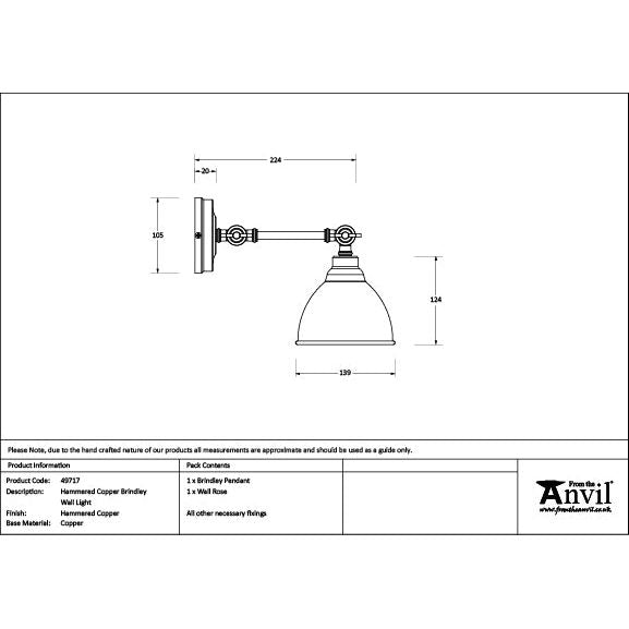 From The Anvil - Hammered Copper Brindley Wall Light - Hammered Copper  - 49717 - Choice Handles
