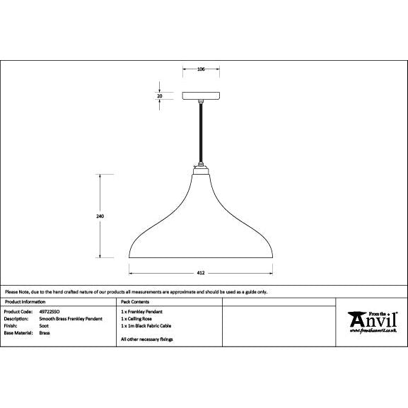 From The Anvil - Smooth Brass Frankley Pendant in Soot - Smooth Brass  - 49722SSO - Choice Handles