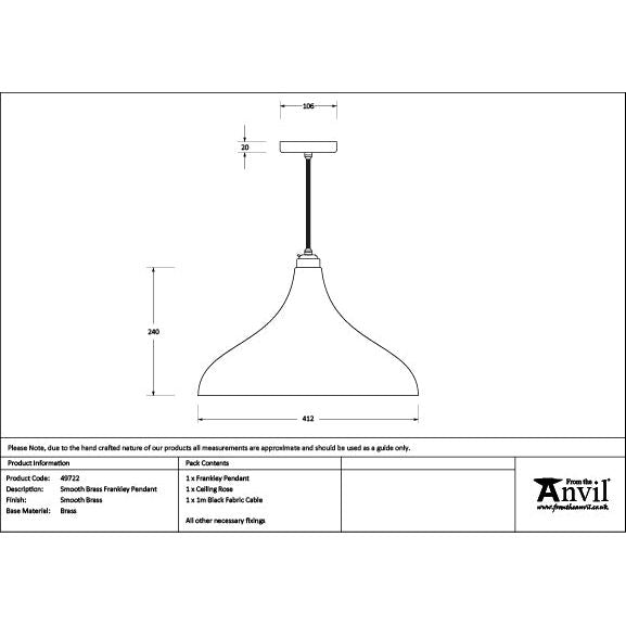 From The Anvil - Smooth Brass Frankley Pendant - Smooth Brass  - 49722 - Choice Handles