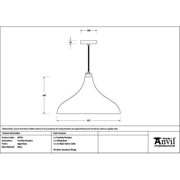 From The Anvil - Aged Brass Frankley Pendant - Aged Brass  - 49734 - Choice Handles
