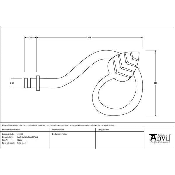 From The Anvil - Black Leaf Curtain Finial (pair) - Black  - 49900