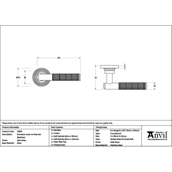 From The Anvil - Satin Brass Brompton Lever on Rose Set (Beehive) - Satin Brass  - 50845 - Choice Handles