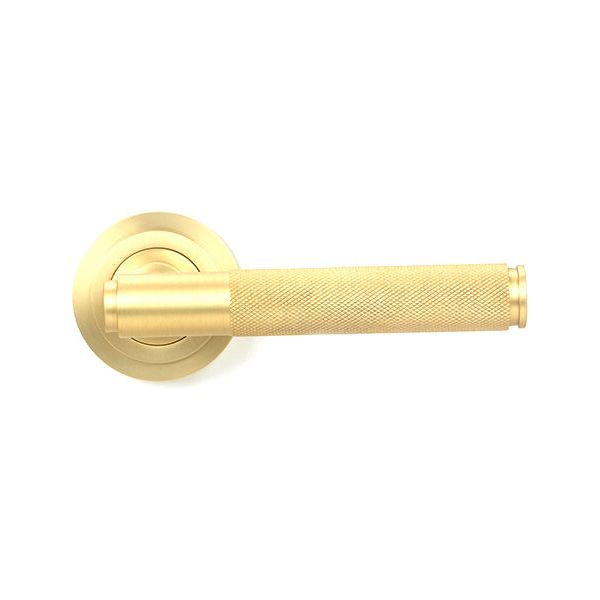 From The Anvil - Satin Brass Brompton Lever on Rose Set (Art Deco) - Unsprung - Satin Brass  - 50848 - Choice Handles