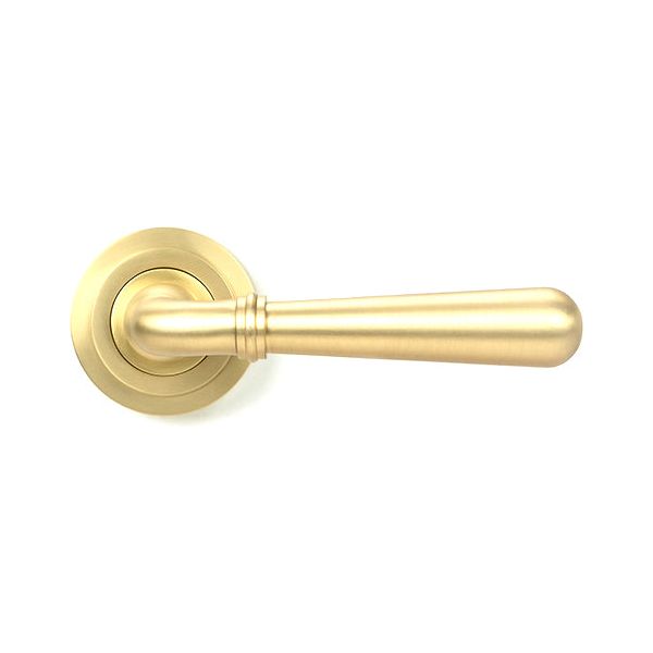 From The Anvil - Satin Brass Newbury Lever on Rose Set (Art Deco) - Satin Brass  - 50854 - Choice Handles