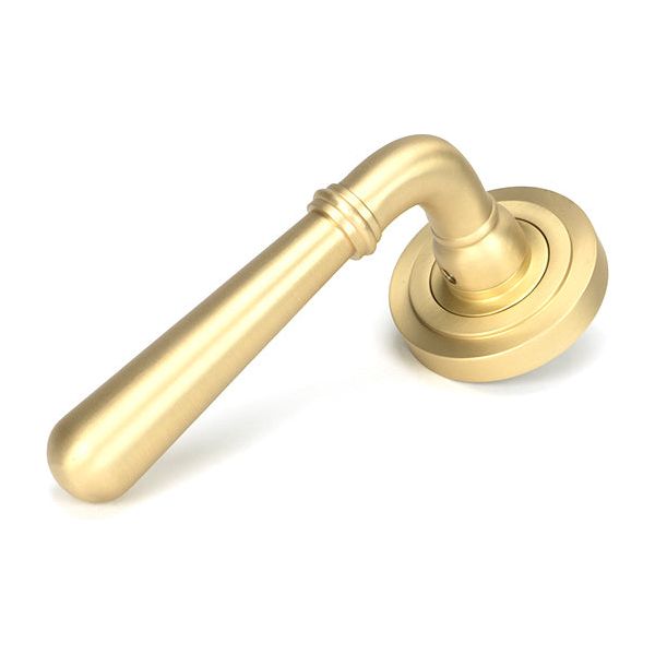 From The Anvil - Satin Brass Newbury Lever on Rose Set (Art Deco) - Satin Brass  - 50854 - Choice Handles
