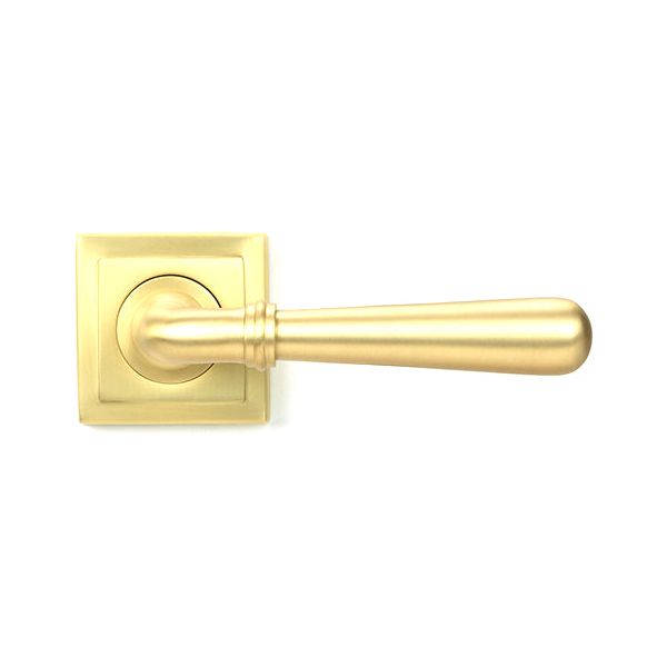 From The Anvil - Satin Brass Newbury Lever on Rose Set (Square) - Satin Brass  - 50856