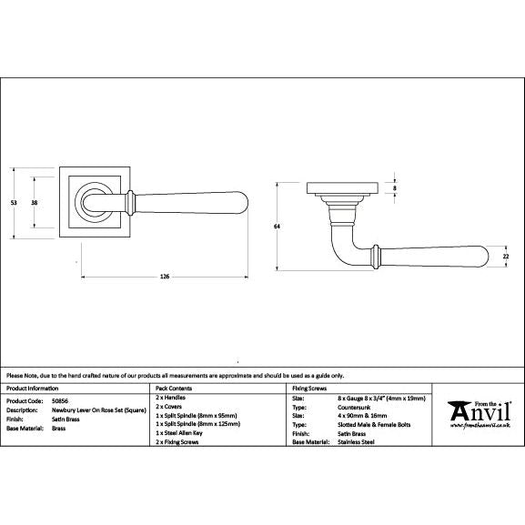From The Anvil - Satin Brass Newbury Lever on Rose Set (Square) - Satin Brass  - 50856