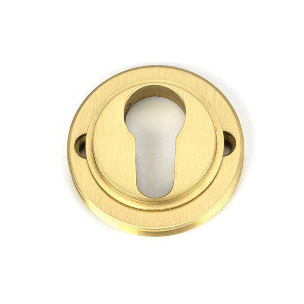 From The Anvil - Satin Brass Round Euro Escutcheon (Art Deco) - Satin Brass  - 50877 - Choice Handles