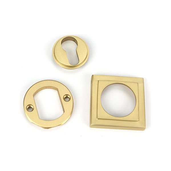 From The Anvil - Satin Brass Round Euro Escutcheon (Square) - Satin Brass  - 50879 - Choice Handles