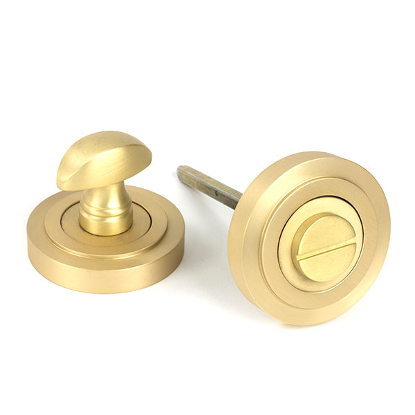 From The Anvil - Satin Brass Round Thumbturn Set (Art Deco) - Satin Brass  - 50881