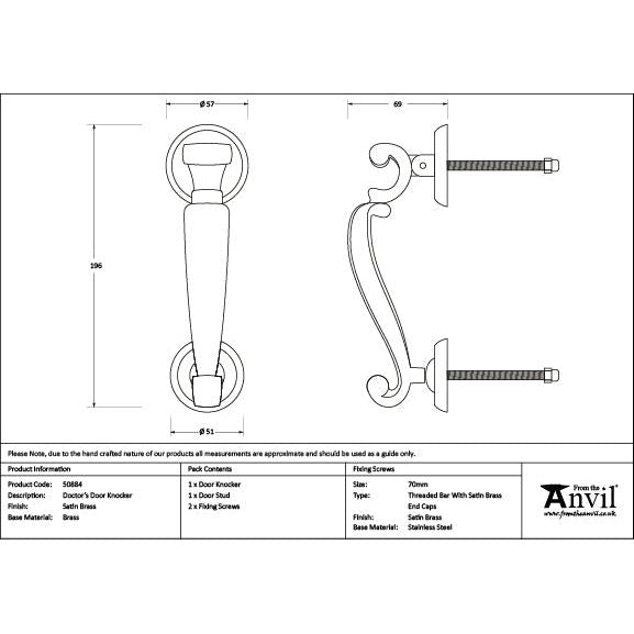 From The Anvil - Satin Brass Doctors Door Knocker - Satin Brass  - 50884