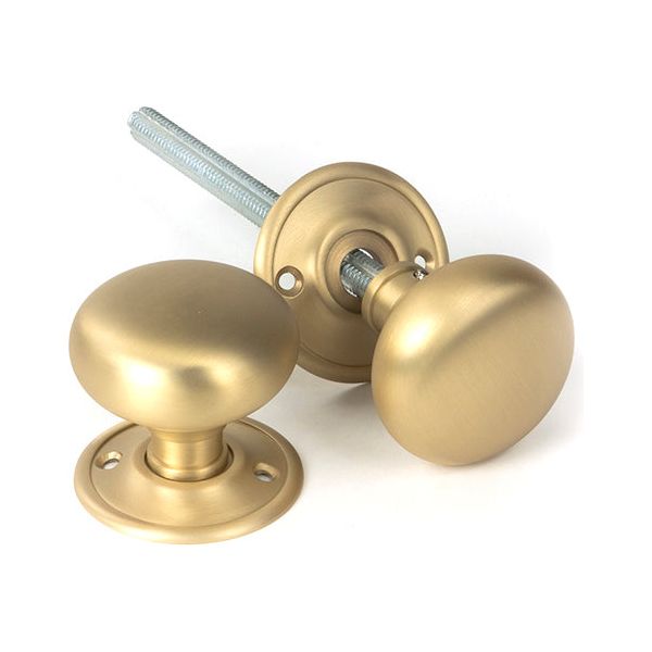 From The Anvil - Satin Brass Mushroom Mortice/Rim Knob Set - Satin Brass  - 50901