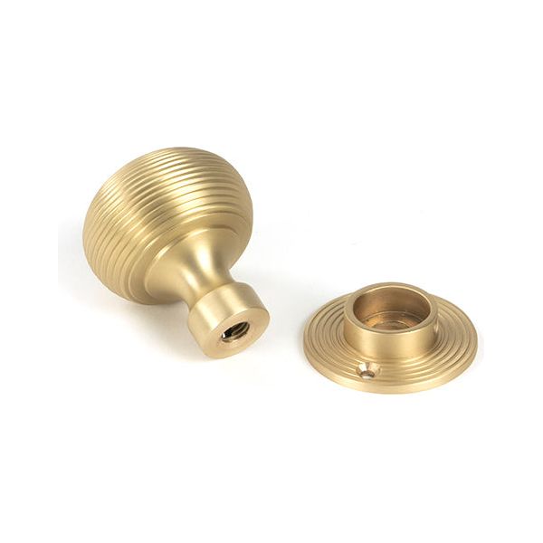 From The Anvil - Satin Brass Heavy Beehive Mortice/Rim Knob Set - Satin Brass  - 50902