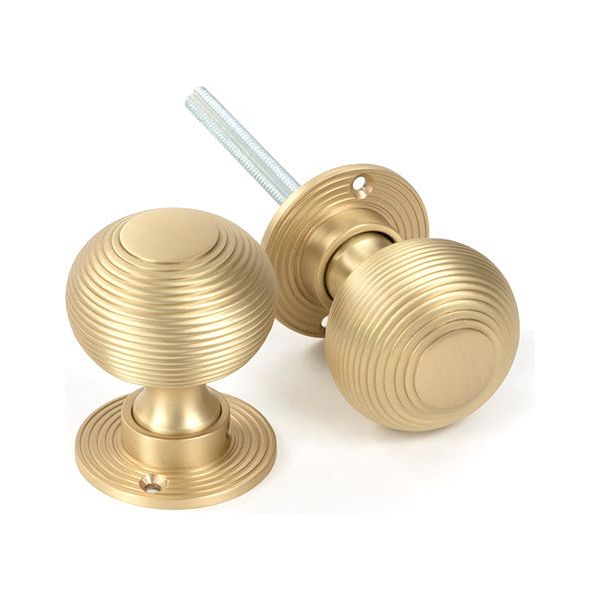 From The Anvil - Satin Brass Heavy Beehive Mortice/Rim Knob Set - Satin Brass  - 50902