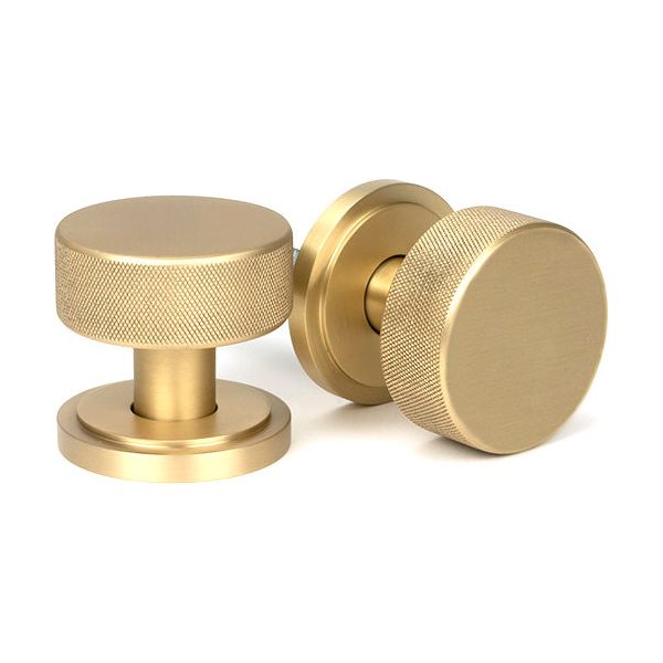 From The Anvil - Satin Brass Brompton Mortice/Rim Knob Set (Art Deco) - Satin Brass  - 50909