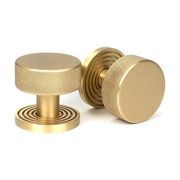 From The Anvil - Satin Brass Brompton Mortice/Rim Knob Set (Beehive) - Satin Brass  - 50910
