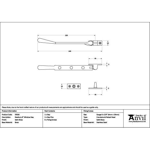 From The Anvil - Satin Brass 8" Newbury Stay - Satin Brass  - 50926 - Choice Handles