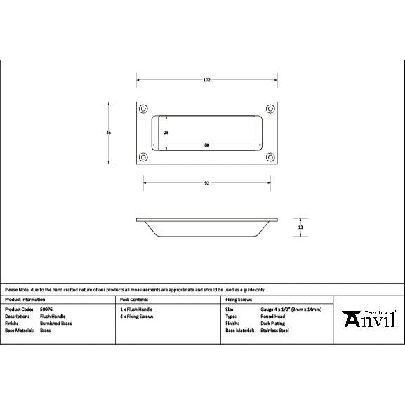 From The Anvil - Burnished Brass Flush Handle - 50976 - Choice Handles