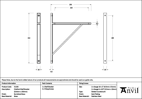 From The Anvil - Burnished Brass Chalfont Shelf Bracket (314mm x 250mm) - 51158