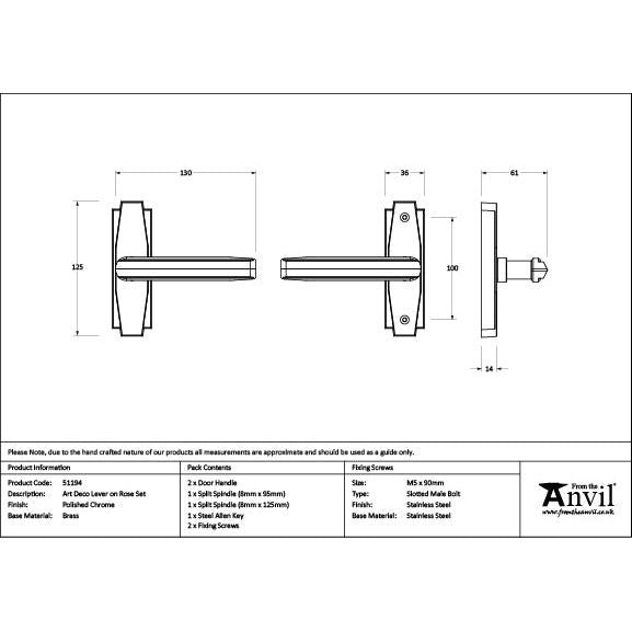 From The Anvil - Polished Chrome Art Deco Lever on Rose Set - Polished Chrome  - 51194