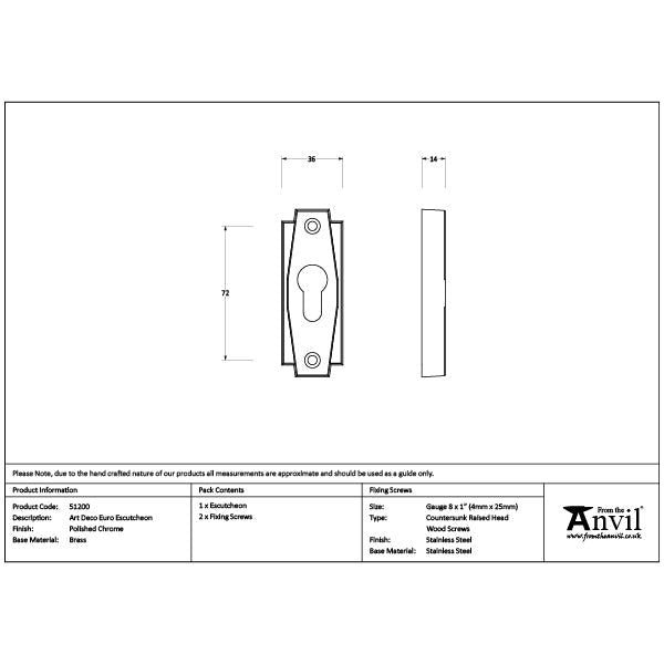 From The Anvil - Polished Chrome Art Deco Euro Escutcheon - Polished Chrome  - 51200 - Choice Handles