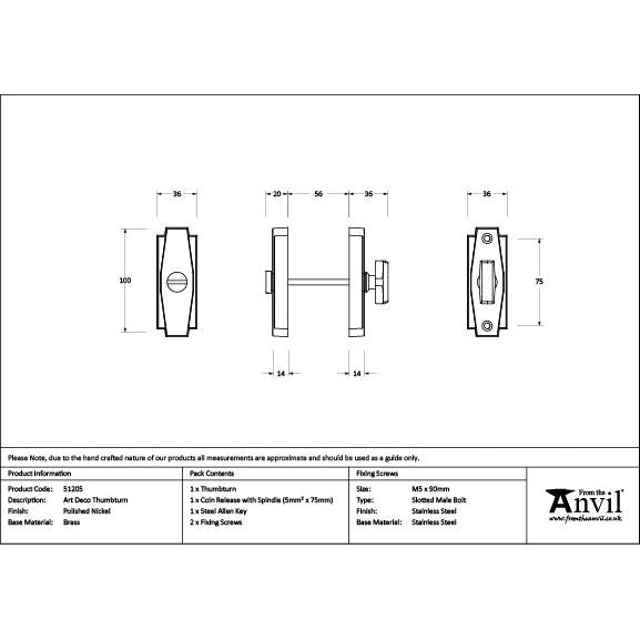 From The Anvil - Polished Nickel Art Deco Thumbturn - Polished Nickel  - 51205