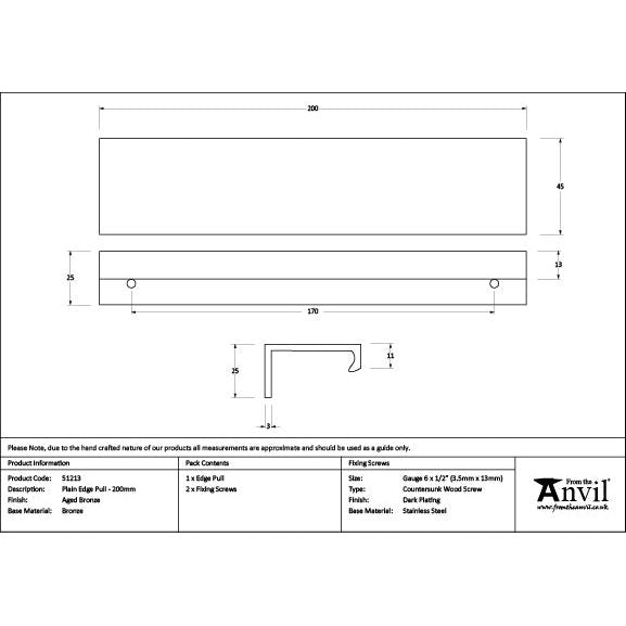 From The Anvil - Aged Bronze 200mm Plain Edge Pull - Aged Bronze  - 51213 - Choice Handles