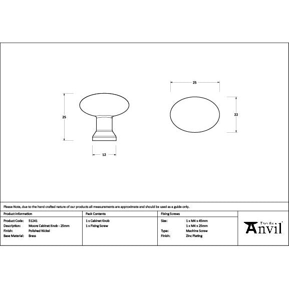 From The Anvil - Polished Nickel Moore Cabinet Knob - 25mm - 51241