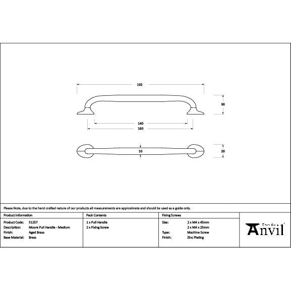 From The Anvil - Aged Brass Moore Pull Handle - Medium - 51257 - Choice Handles