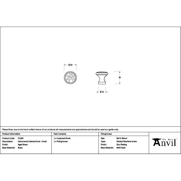 From The Anvil - Aged Brass Hammered Cabinet Knob - Small - 51283 - Choice Handles