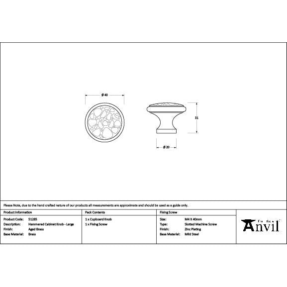 From The Anvil - Aged Brass Hammered Cabinet Knob - Large - 51285 - Choice Handles