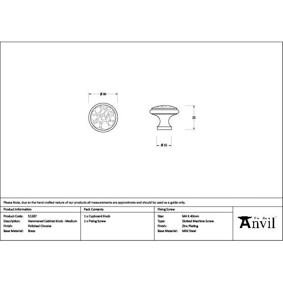 From The Anvil - Polished Chrome Hammered Cabinet Knob - Medium - 51287 - Choice Handles