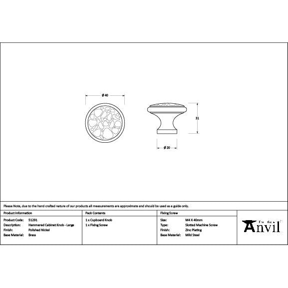 From The Anvil - Polished Nickel Hammered Cabinet Knob - Large - 51291 - Choice Handles