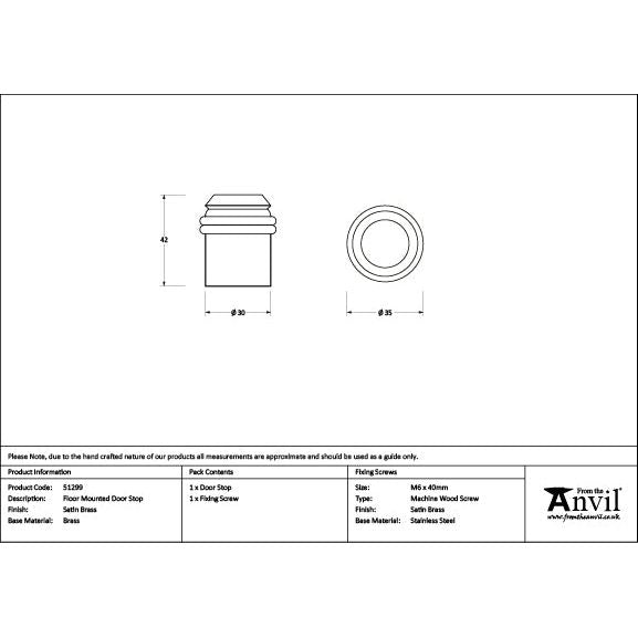 From The Anvil - Satin Brass Floor Mounted Door Stop - Satin Brass  - 51299 - Choice Handles