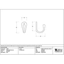 From The Anvil - Satin Brass Celtic Single Robe Hook - Satin Brass  - 51306 - Choice Handles