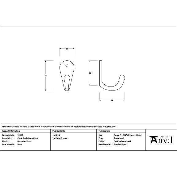 From The Anvil - Burnished Brass Celtic Single Robe Hook - 51307