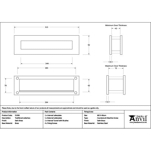 From The Anvil - Satin Brass Traditional Letterbox - Satin Brass  - 51308 - Choice Handles