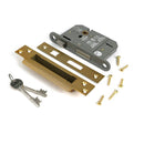 From The Anvil - Satin Brass 3" 5 Lever BS Sash Lock - 51347 - Choice Handles