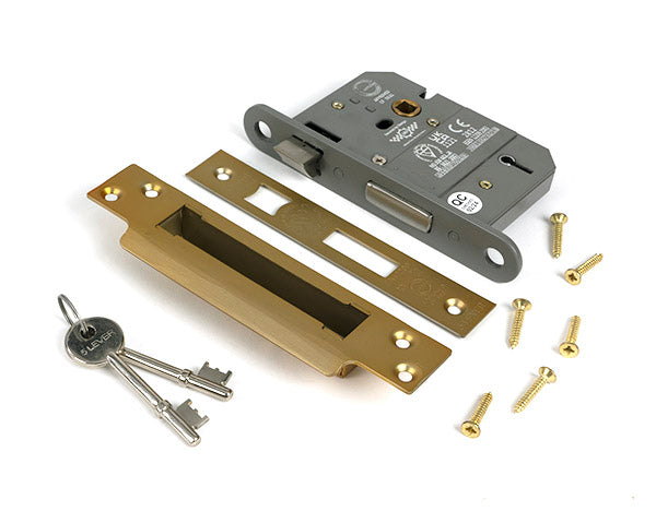 From The Anvil - Satin Brass 3" 5 Lever BS Sash Lock Keyed Alike  - 51367