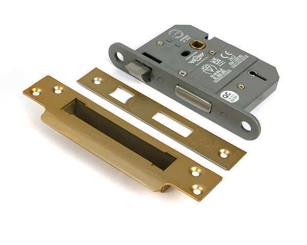 From The Anvil - Satin Brass 3" 5 Lever BS Sash Lock Keyed Alike  - 51367