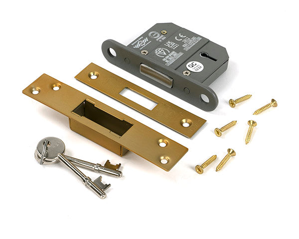 From The Anvil - Satin Brass 2½" 5 Lever BS Dead Lock Keyed Alike  - 51429