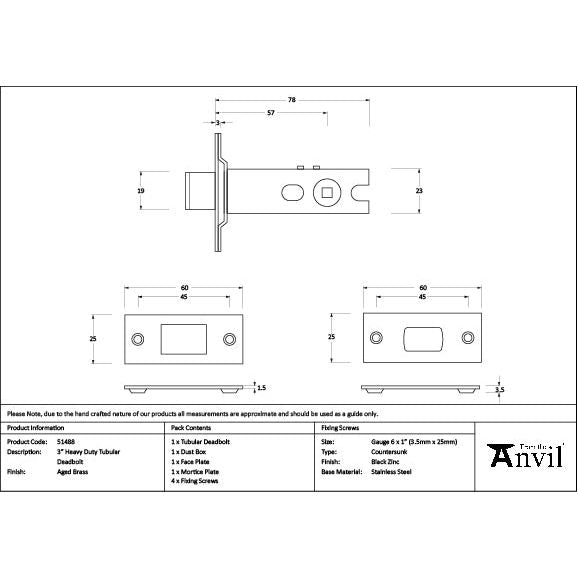 From The Anvil - Aged Brass 3" Heavy Duty Tubular Deadbolt - 51488 - Choice Handles