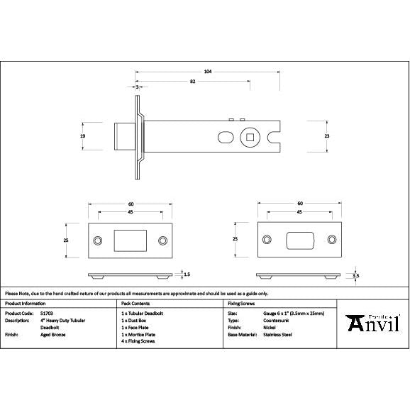 From The Anvil - Aged Bronze 4" Heavy Duty Tubular Deadbolt - 51703 - Choice Handles