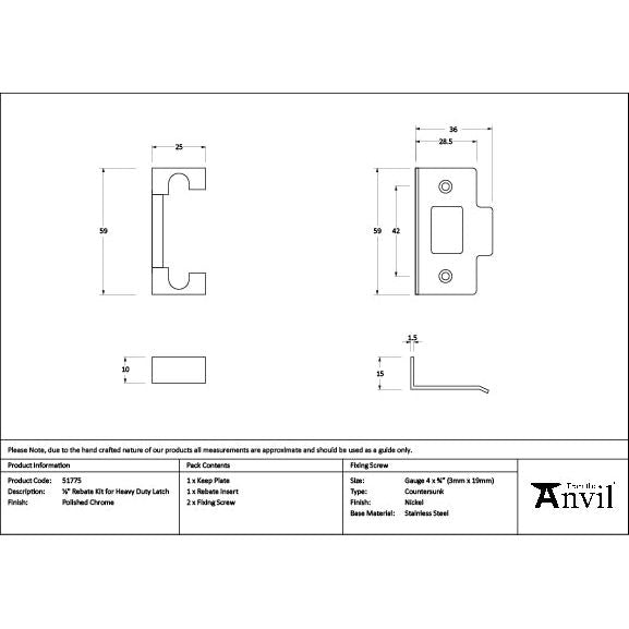 From The Anvil - Polished Chrome ½" Rebate Kit for Heavy Duty Latch - 51775 - Choice Handles
