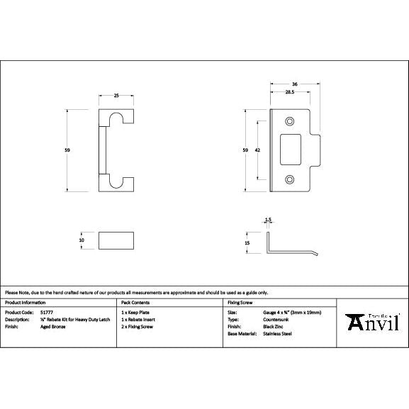 From The Anvil - Aged Bronze ½" Rebate Kit for Heavy Duty Latch - 51777 - Choice Handles