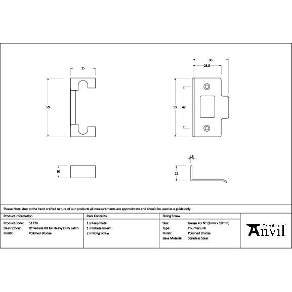 From The Anvil - Polished Bronze ½" Rebate Kit for Heavy Duty Latch - 51778 - Choice Handles