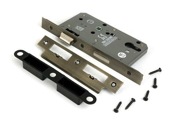 From The Anvil - Aged Brass Euro Din Sash Lock - 60mm Backset/72mm Centre - 51801