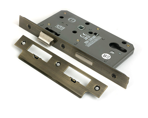 From The Anvil - Aged Brass Euro Din Sash Lock - 60mm Backset/72mm Centre - 51801